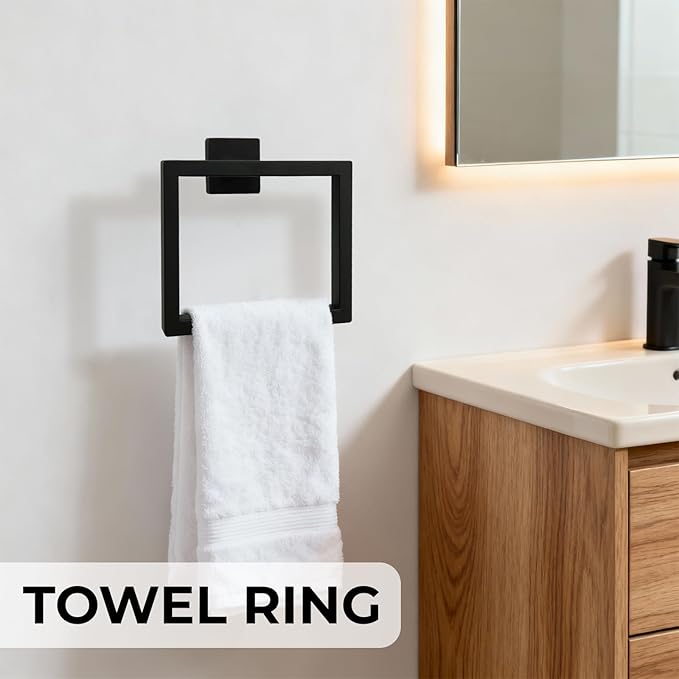 5 Pieces Matte Black Bathroom Hardware Accessories Set, 23.6 Inch Stainless Steel Towel Bar Set, Wall Mount Toilet Paper Holder, Towel Holder, Towel Hooks for Bathroom