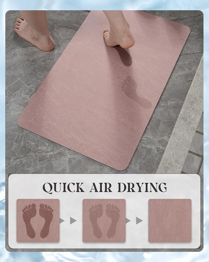 MontVoo -Bath Mat Rug-Rubber Backing Non Slip Quick Dry Absorbent Thin Bathroom Rugs Fit Under Door-Faux Suede Surface Bathroom Floor Mats-Shower Rug for in Front of Bathtub Shower Dusty Rose 16"x24"