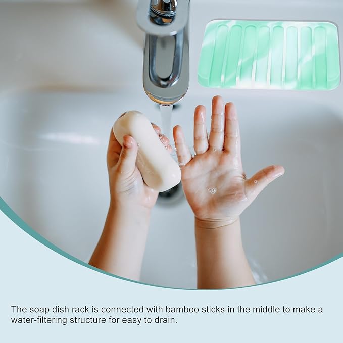 uxcell 2 Pcs Self Draining Silicone Soap Dish, Soap Tray with Drainage for Bathroom Shower Kitchen Sink, 4.5" x 3.1" x 0.4", Green/White