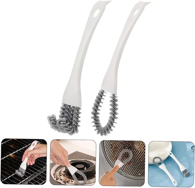 CLISPEED 2pcs Kitchen Cleaning Brush Set Heavy Duty Grout Cleaner and Crevice Scrub Brush U-Shaped and Bent Design for Dead Corner and Stove Grill Cleaning Soft Bristle