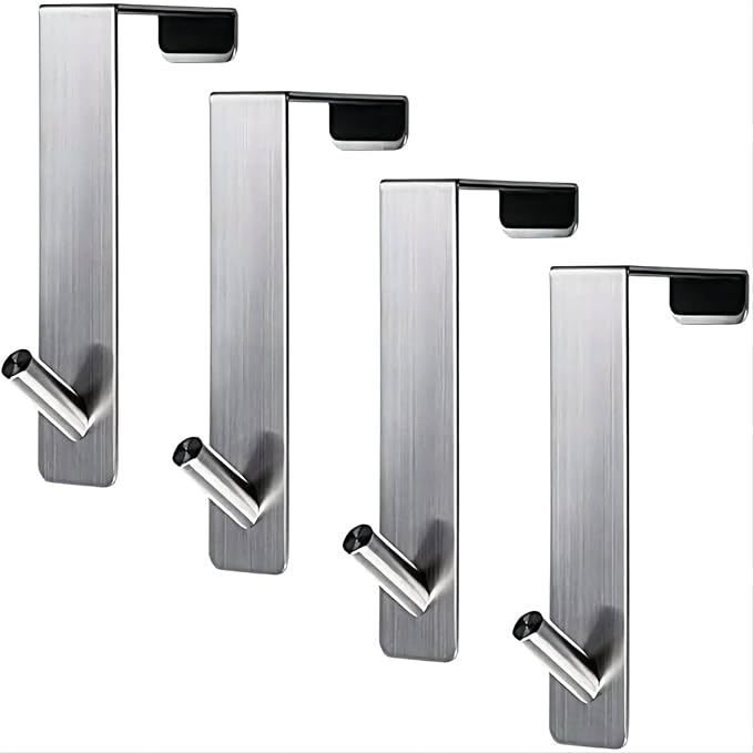 ARTOYS Over The Door Hooks (4 Pack) - Fits 1-3/8" Thin Doors - 304 Stainless Steel - 50Lbs Capacity - Tool-Free or Screw-in Mount