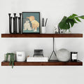 Homeforia Walnut 36 inch Floating Shelf, High End Solid Real Wood 36inch Large Shelves for Bathroom Wall, Dark Brown 36 inches Long Floating Shelves, Heavy Duty Bracket, 36 X 6.5 X 1.75 inch, Set of 2