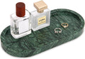 Oval Marble Bathroom Vanity Tray, Natural Luxury Marble Home Kitchen Bathroom Table Tray, Stone Decorative Countertop Serving Trays for Coffee Perfume Jewelry Makeup (Green, 10 * 5 * 0.6)