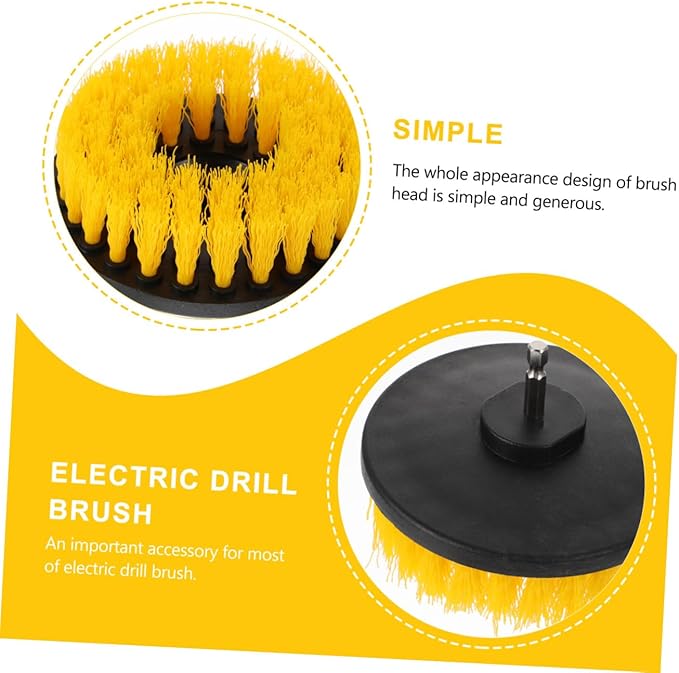 TEHAUX Drill Brush Attachment Set 5-inch Hollow Yellow Round Brush Heads for Electric Cleaning Drill Portable Replacement for Kitchen and Floor Scrubbing