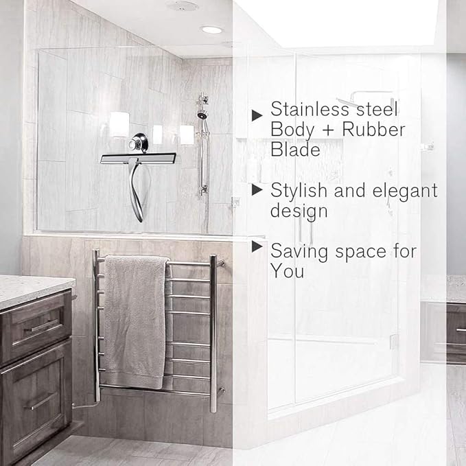 Shower Squeegees Stainless Steel Glass/Window/Mirror Squeegee Water Vapor Removal All-Purpose Squeegee with Suction Cup Hook Holder