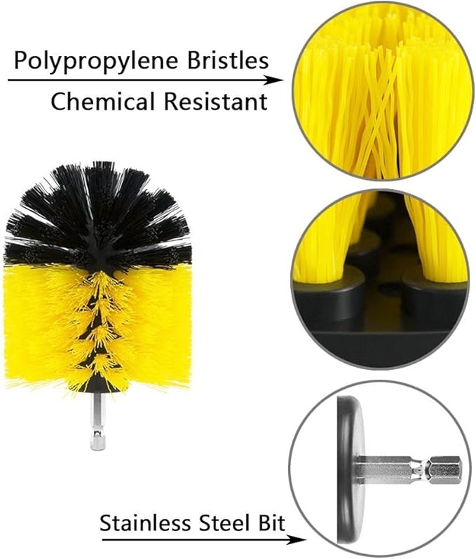 10 Piece Drill Brush Attachments: 5 inch Drill Brushes & Scouring Pads & Suction Cup - Clean Tough Dirt - for Marble/Granite Tile, Grout, Rim, Kitchen Sink,Carpet, Coated Doors, Fiberglass Tubs