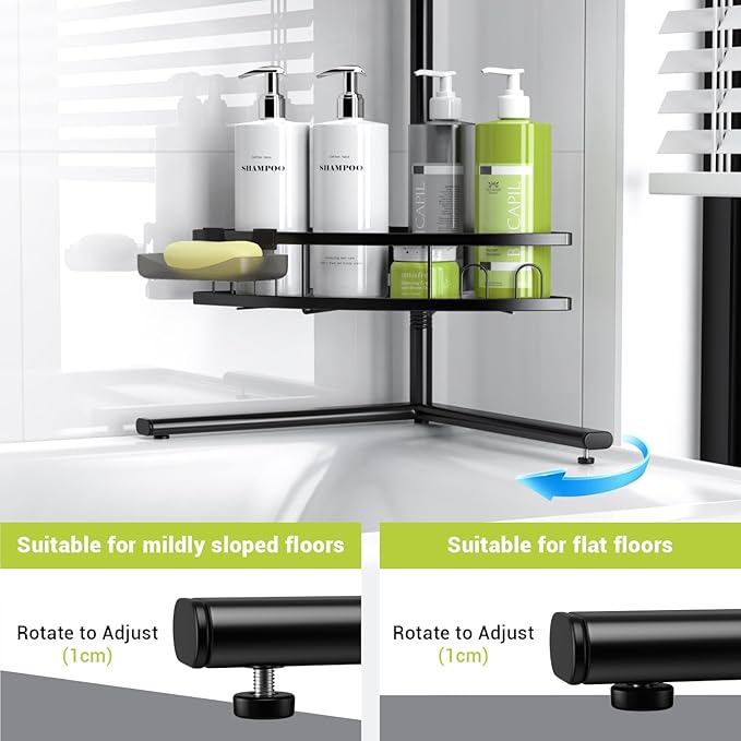 Floor Standing Corner Shower Caddy: 4-tier Rustproof Freestanding Shower Organizer Shelf for Inside - No Drilling Bathroom Rack Stand Black