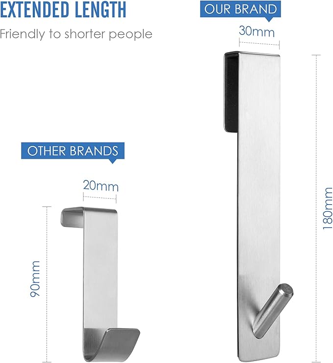 Simtive Extended Shower Door Hooks (7-Inch), Over Door Hooks for Bathroom Frameless Glass Shower Door, Towel Hooks, 3-Pack, Silver