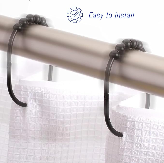 2lbDepot Copper Shower Curtain Rings Hooks, Premium Rust-Resistant Stainless Steel Metal, Large Wide Locking Rings, Glides Effortlessly on Bathroom Shower Rods, Set of 12 Decorative Copper Rings