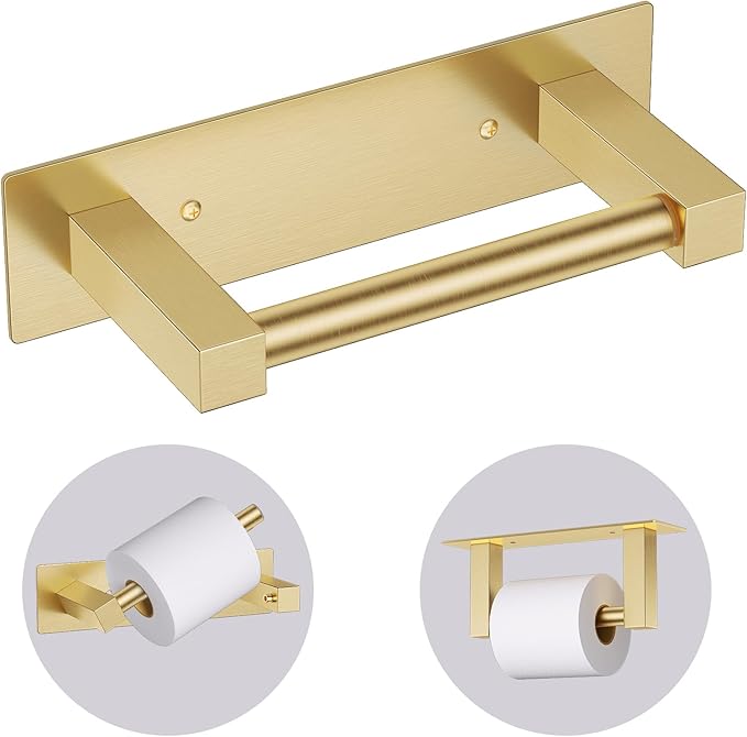 Brushed Gold Bathroom Toilet Paper Holder Wall Mount, Stainless Steel Commercial Toilet Paper Dispenser Paper Towel Holder, Large Bathroom Toilet Tissue Roll Holder