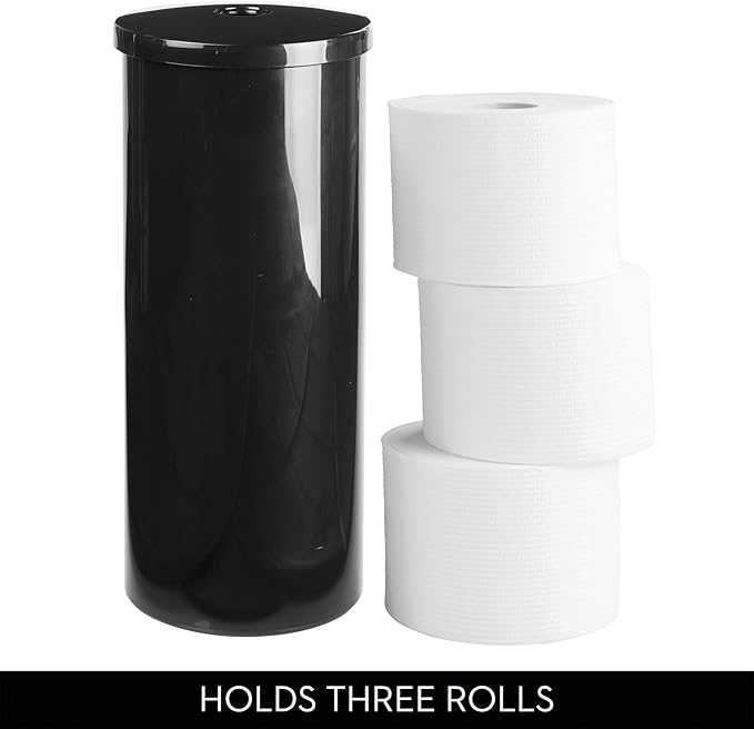 iDesign Freestanding Toilet Paper Canister with Lid for 3 Extra Rolls, Black, Made in USA