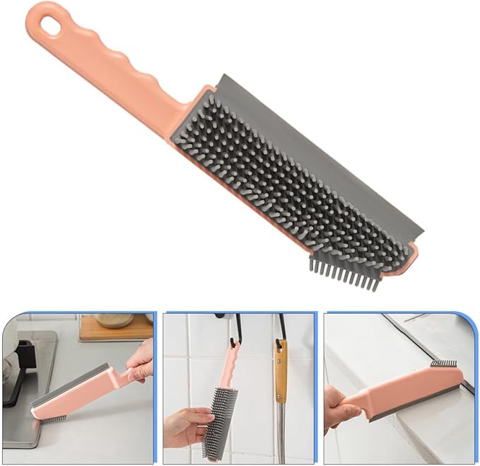 Multifunctional 3-in-1 Pink Plastic Cleaning Brush for Bathroom Floor Kitchen Countertop and Seam Cleaning Household Scrubbing Tool for Crevice and Surface