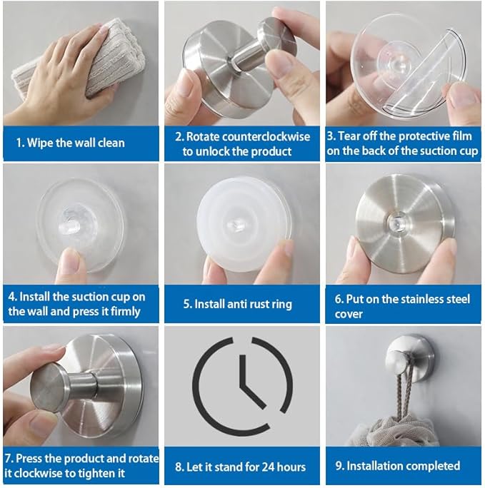 YEYSXSY Luxe Hold No Drill Hooks Stainless Steel Waterproof Suction Cup Hooks Towel Bath Robe Hooks for Bathrooms Silver 4 PCS
