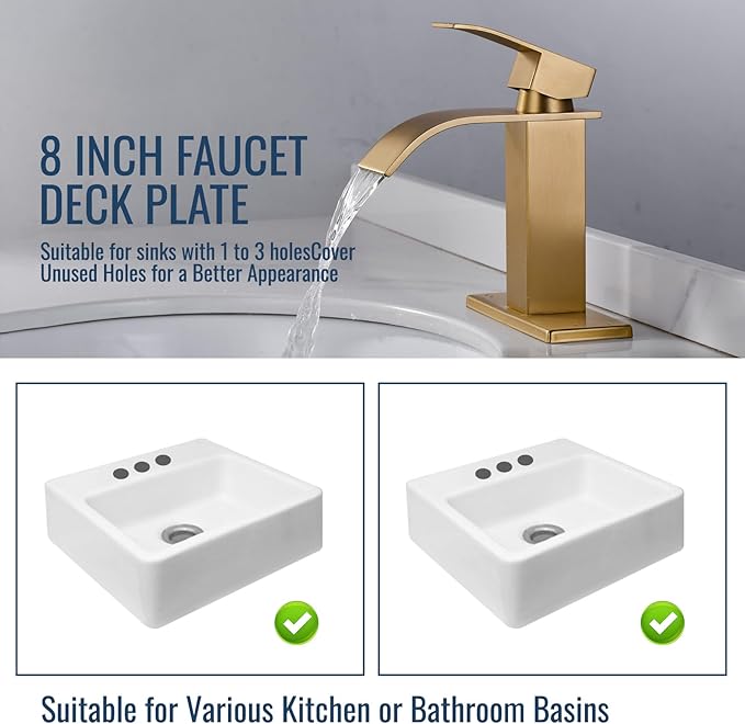 10" Sink Faucet Hole Cover Deck Plate for Bathroom & Kitchen Vanity Sink, Gold Escutcheon Plate Stainless Steel Outside Faucet Cover Cap Rectangle Mixer Tap