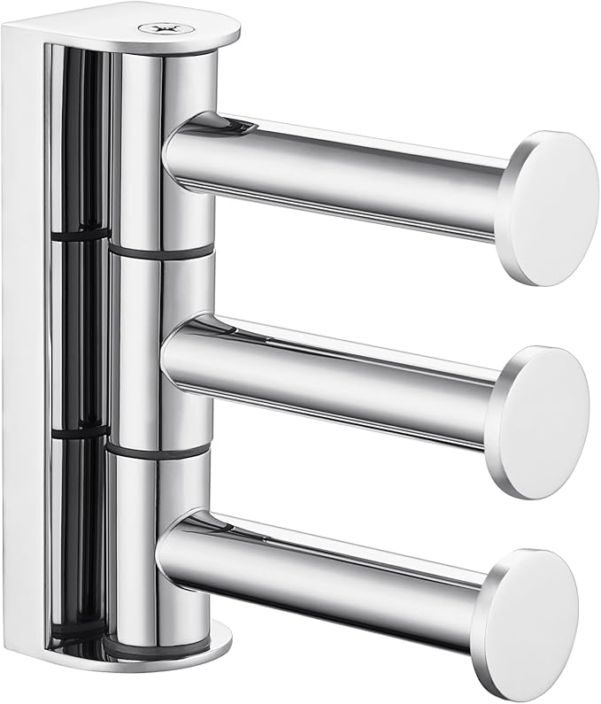 APLusee Triple Swivel Coat Hook, 304 Stainless Steel Polished Chrome Towel Hook for Bathroom with Multi 3 Arms, Wall Mounted