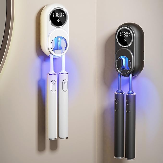 Rechargeable Toothbrush Sanitizers for 2 Bathroom Wall Mount Organizers with LED Display Rechargeable Bathroom Organizer
