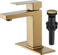 VOTON Brushed Gold Bathroom Faucet, Modern Single Hole Lavatory Vanity Faucet, Single Handle Bathroom Sink Faucet Gold, with Pop Up Drain & Water Supply Hoses