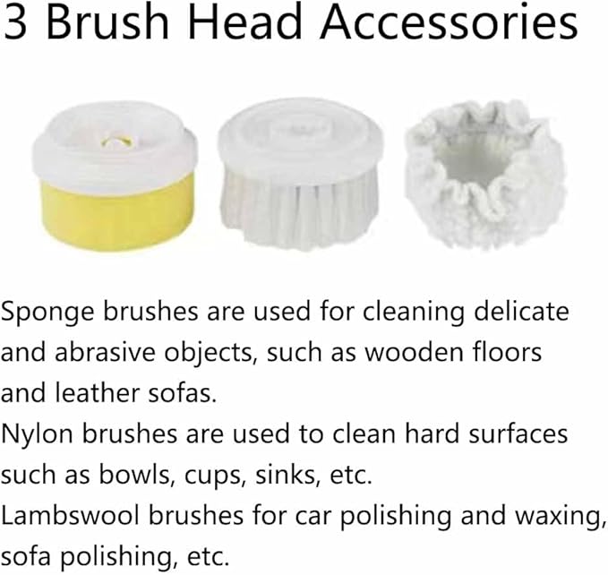 Multifunctional Electric Cleaning Brush, Handheld Cordless Power Scrubber with 3 Replaceable Brush Heads, for Home Shower Bathtub Tile Sink White