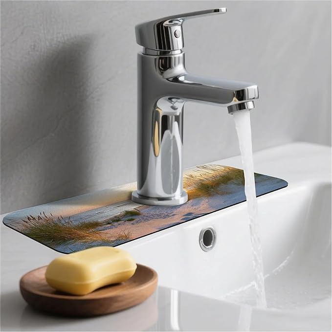 Kitchen Sink Splash Guard，sunset over the sea Faucet Mat Sink Gadgets-Super Absorbent Fast Drying Mat Drip Catcher for Kitchen, Bathroom,Sink Mat, Dish Drying Mat, Bathroom(15" X 5.5" )