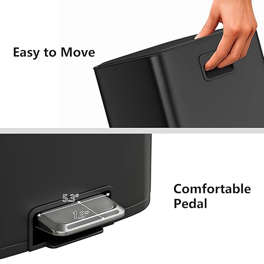 mVm 10.6 Gal Kitchen Trash Can, Step Trash Can with Lid, Smooth Edge Garbage Bin for Home Office (Black)