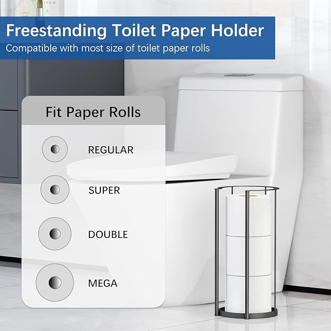 New Upgrade Free Standing Toilet Paper Storage Holder Stand, Heavy Duty 304 Stainless Steel Base, 3 Roll Capacity Toilet Paper Roll Holder for Bathroom Organization