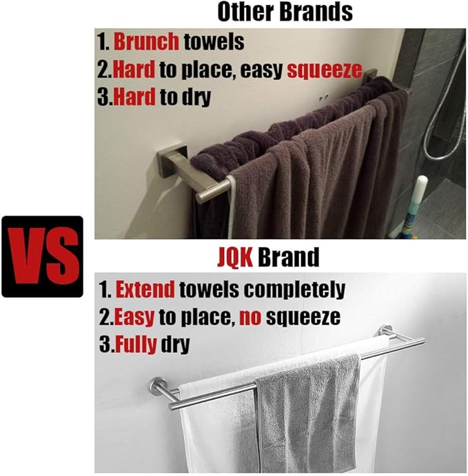 JQK Bath Towel Bar, 33 Inch 304 Stainless Steel Thicken 0.8mm Single Towel Rack for Bathroom, Towel Holder Brushed Finished Wall Mount, Useable Length 30 Inch, TB110L30-BN