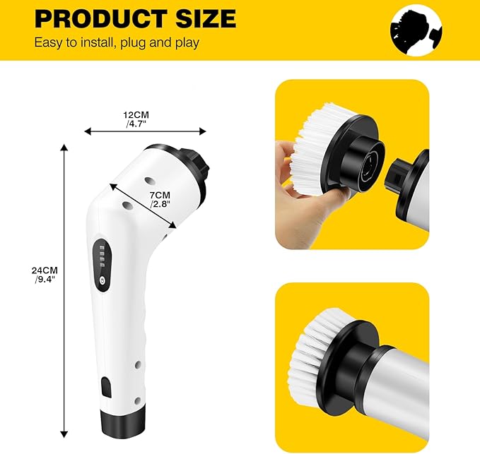 Electric Spin Scrubber, Electric Cleaning Brush, Cordless Cleaning Brush with 3 Replaceable Brush Heads, Bathroom Scrubber 3 Adjustable Speeds, Power Sscrubber for Shower, Floor