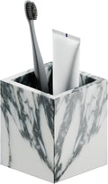 Marble Toothbrush Holder – 4.1" Genuine Stone Bathroom Cup for Makeup Brushes, Pens & Utensils | Natural Marble Organizer for Vanity, Countertop & Home Décor (Arabescato White & Grey)