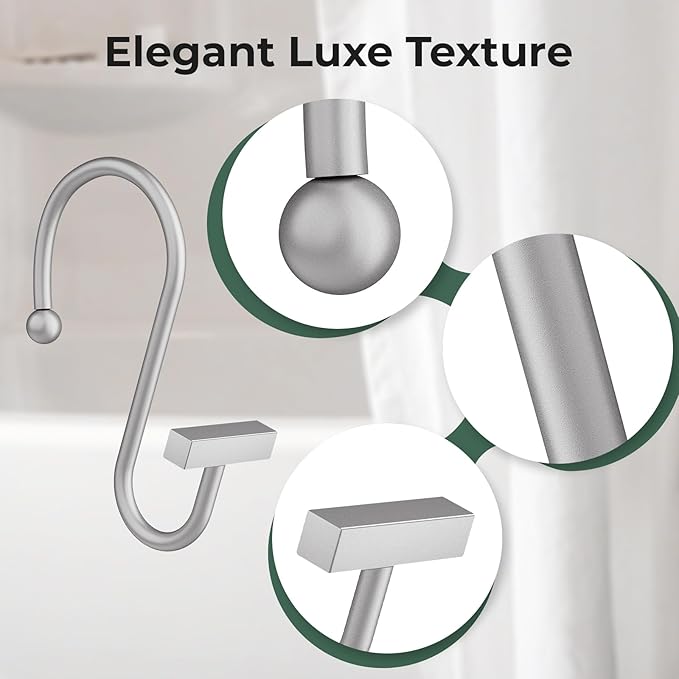 Silver Shower Curtain Hooks, Bathway Shower Curtain Rings Rust Proof, 12PCS Shower Hooks for Shower Curtain, T-Bar Design Convenient Elegant Shower Curtain Hangers for Bathroom Kitchen Wardrobe