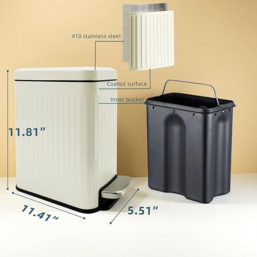 Small Bathroom Trash Can with Lid,6 Liter / 1.6 Gal Slim Trash bin/Step Pedal/Soft Close, Stainless Steel Garbage Can for Bedroom, DlY Air Freshener Sheets/Removable Inner Bucket