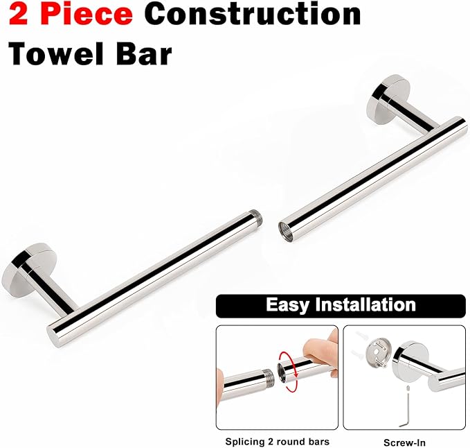 NearMoon Bath Towel Bar, Thicken Stainless Steel Shower Towel Rack Holder Wall Mounted for Bathroom,18-lnch Overall Length-16-lnch Usable Hanging Space (1 Pack, Chrome Finish)