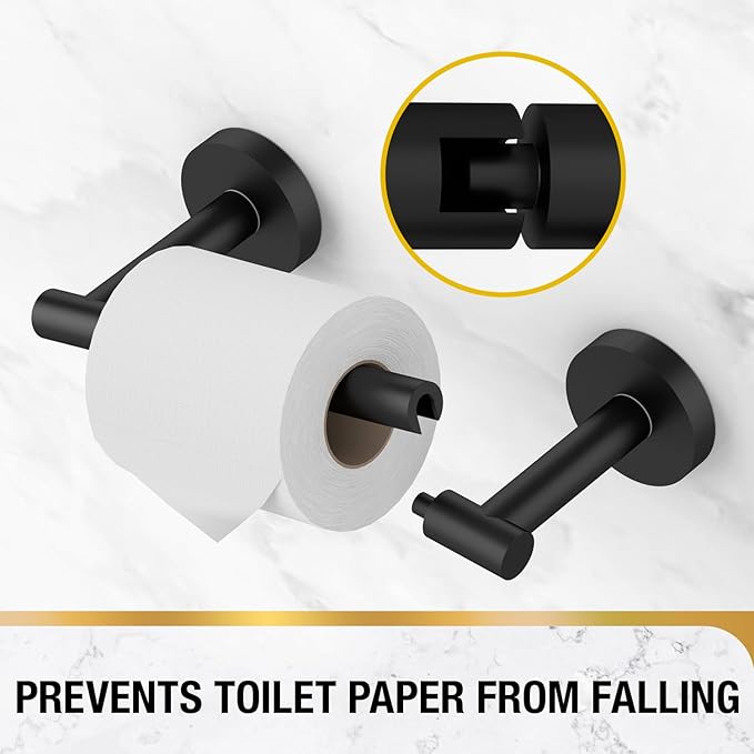 HITSLAM Toilet Paper Holder Wall Mount Matte Black, Double Post Pivoting Toilet Paper Roll Holder, SS304 Stainless Steel Bathroom Toilet Tissue Holder, 2 Pack