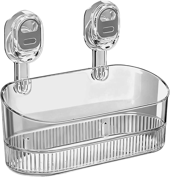 2026 New No-Drill Bathroom Suction Storage Box, Large Capacity Strong Load-Bearing Suction Cup Storage Rack with Drain Holes, Removable Shower Caddy Hanging Wall Mount Kitchen Organizer (1, Gray)