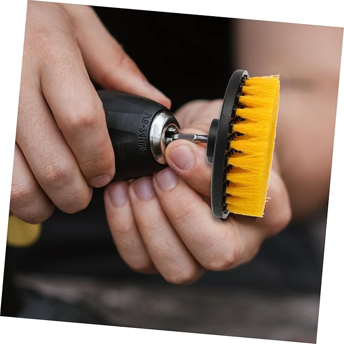 Electric Drill Brush Replacement Heads 5-Inch Round Yellow Scrub Brush Set for Home Cleaning Tools, Sturdy Drill Attachment for Kitchen and Floor Surfaces, Portable Household