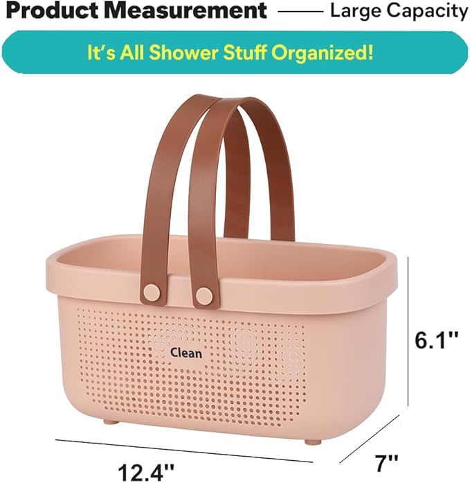 LAIGOO Plastic Shower Caddy Basket, Large Bathroom Caddy Organizer with Handles, Portable Storage Basket Tote for College Dorm Essentials, Bathroom, Gym, Travel, Camping, Makeup Organizer, Pink