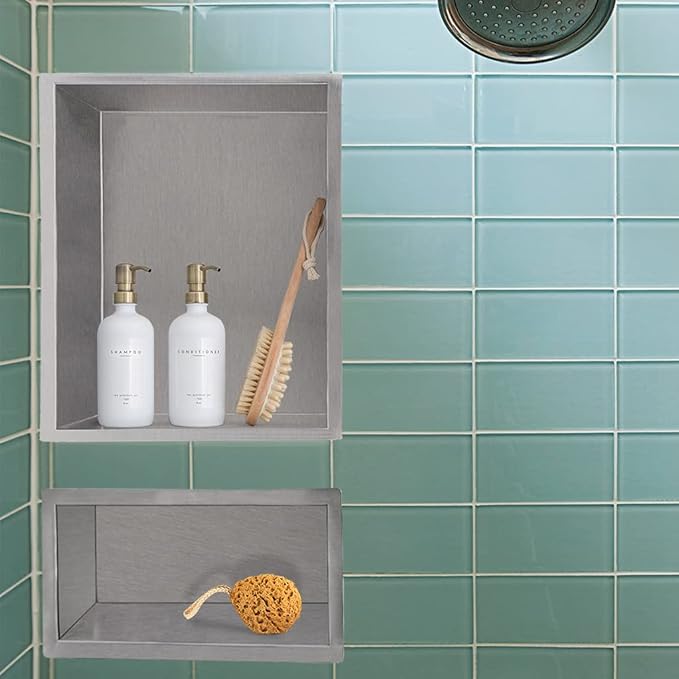 12"×6" Shower Niche Brushed Stainless Steel, Recessed Shower Caddy, Bathroom Shelf Insert Fits for 11"x5.1" Wall Hole Installation (Nickel)