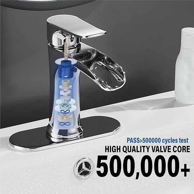 Yundoom Chrome ,Bathroom Sink Faucet,Waterfall Bathroom Faucet,Single Hole Or 3 Hole with 4 Inch Deck Plate,Farmhouse Rv Brass ,Grifo De BañO