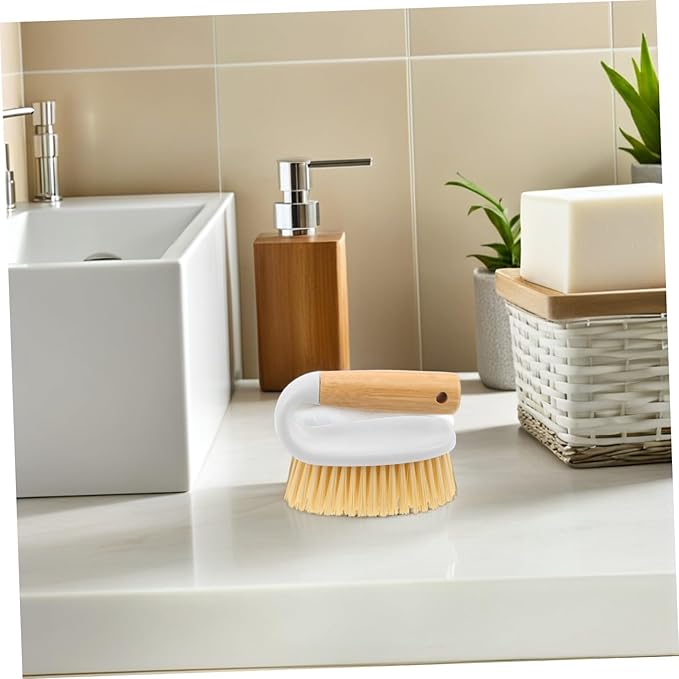 GANAZONO Multi-Function Hard Scrubbing Brush with Wood Handle for Bathroom Kitchen Tile and Floor Crevices Portable Compact Cleaning Tool for Narrow Spaces and Grout Lines