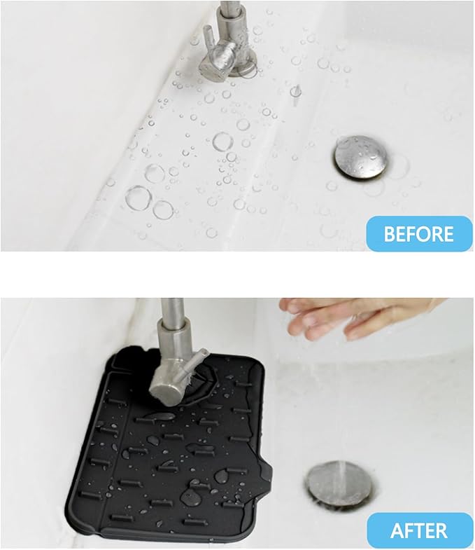Mini Sink Splash Guard & Faucet Mat for Kitchen Sink Compact 8.3" Kitchen Faucet Splash Guard Mat, Small Kitchen Sink Organizer & Sponge Holder for Kitchen, Bathroom, Corner Sink (Black)