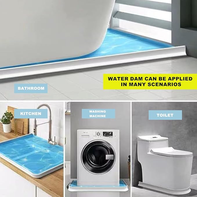 3.15" High- Shower Threshold Water Dam,67 Inch New Shower Dam - Shower Splash Guard Water Dam Barrier, Collapsible Shower Water Dam for Wet and Dry Separation