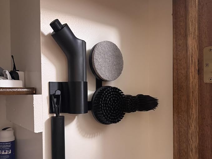 Wall Mount Holder for Hoto Wand Cordless Spin Scrubber, Space-Saving Tool Rack Storage Organizer, Hold Scrubber Accessible and Off Countertops | Keeps Bathroom & Kitchen Tools Neat (Black)