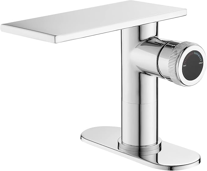 becola Modern Chrome Bathroom Faucet， Waterfall Faucet for Bathroom Sink， Single Hole Bathroom Sink Faucet Cold and Hot Basin Mixer Tap， Single Handle Bathroom Faucet with Adjust Knobs and Deck Plate