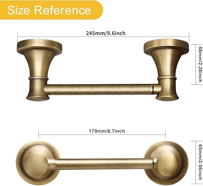 BESy Wall Mounted Toilet Paper Roll Holder Rustproof Tissue Paper Holder Bathroom Flexible Pivoting Handle Toilet Tissue Roll Holder, Antique Brass, Stainless Steel