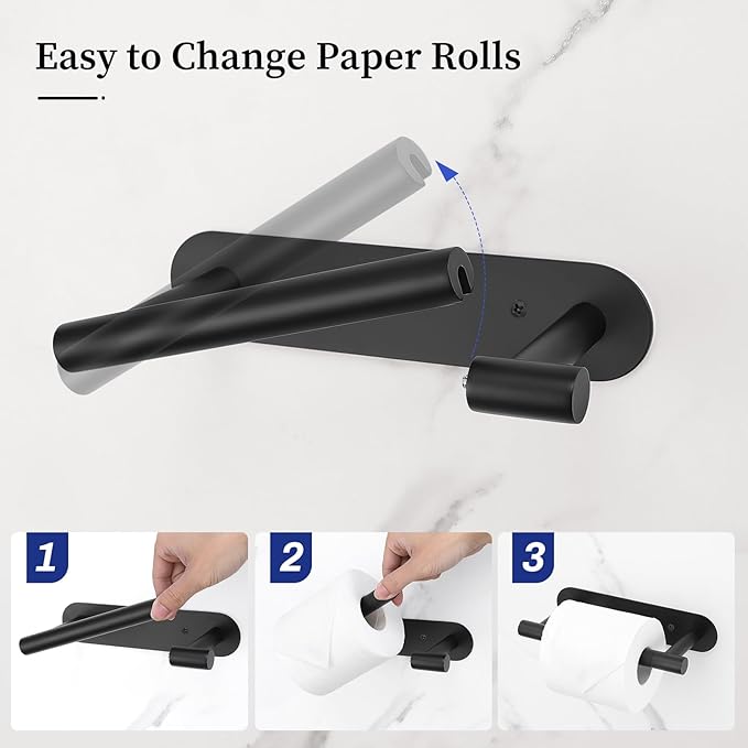 Matte Black Toilet Paper Holder, Upgraded SUS304 Stainless Steel Toilet Roll Holder, Modern Double Base Paper Towel Holder Wall Mount for Bathroom, Kitchen, Washroom