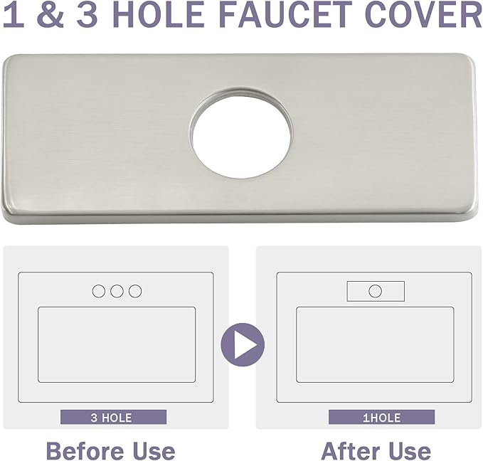 Litoexpe 6 Inch Sink Hole Cover Faucet Deck Plate for Bathroom or Kitchen Faucet 1-3 Hole, Brushed Nickel Stainless Steel Sink Hole Escutcheon Plate