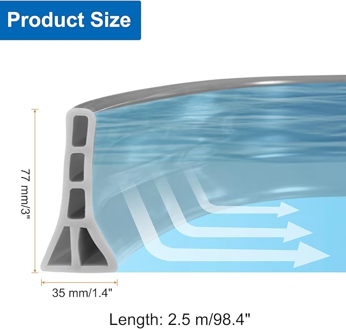 uxcell 98" Collapsible Shower Barrier Stopper 3" High Self-Adhesive Shower Water Splash Guard Blocker for Bathroom Kitchen Wet and Dry Separation, Grey (Hollow, Triangle)