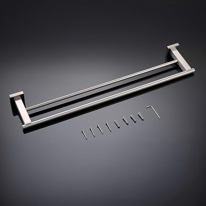 Miyili 24-Inch Bathroom Double Towel Bar Brushed Stainless Steel Bath Towel Rack Holder Wall Mount, A02N60B