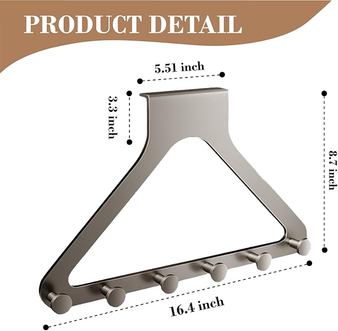 Over Door Hooks, No Drill Silent Use 6 Hooks for Towels & Clothes, Modern Matte Metal 10.6 inch (Gunmetal Gray, Extended)
