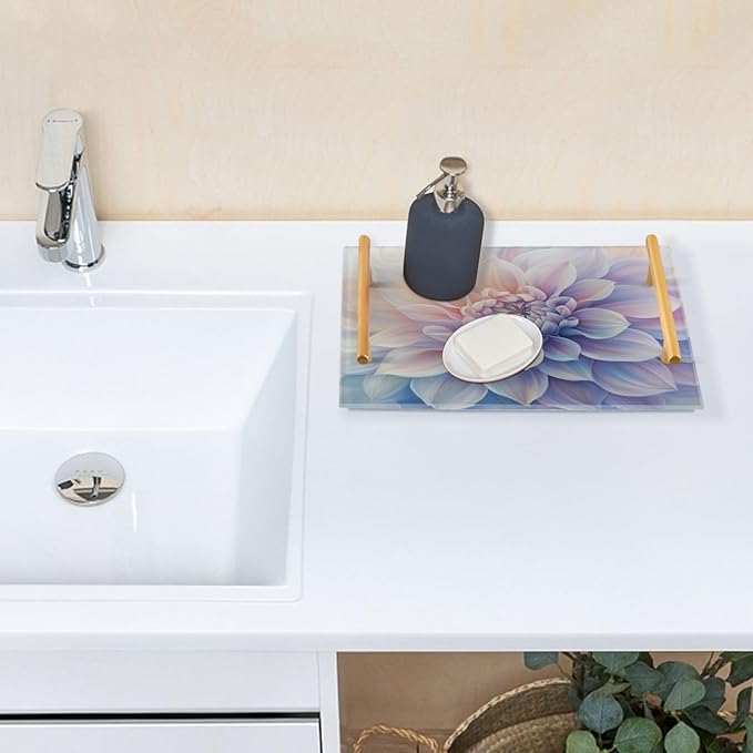 Dahlia Vanity Tray Acrylic Bathroom Countertop Tray Flower Decorative for Kitchen Desk Organizer Makeup Storage Tray
