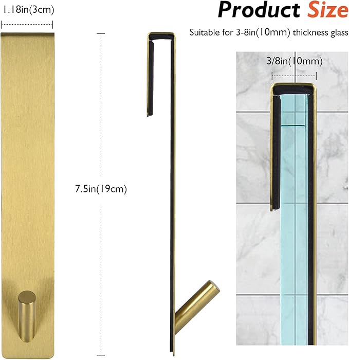 Shower Door Hooks(7.5 Inch),Extended Over Door Hooks for Bathroom Frameless Shower Door,Robe,Towel-2 Pack-Gold